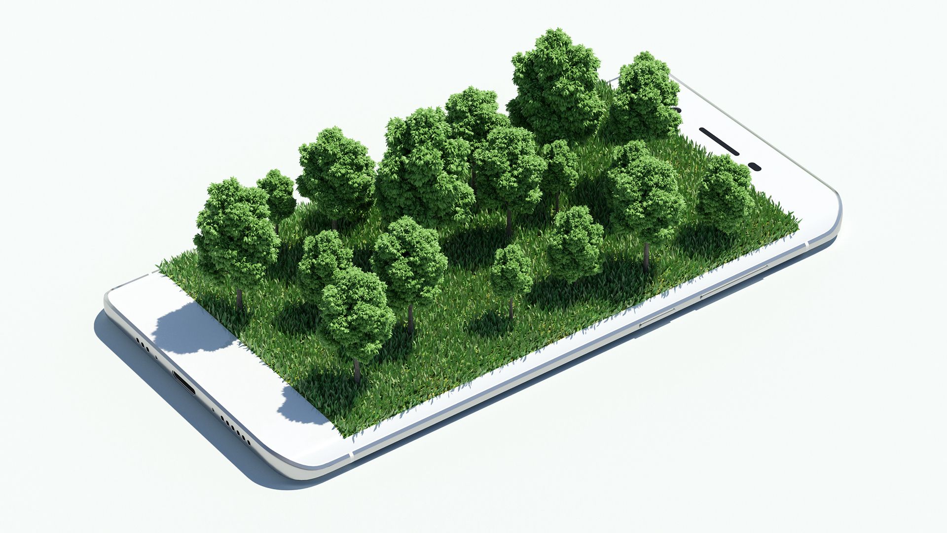 iPhone with green treets coming out of the screen.