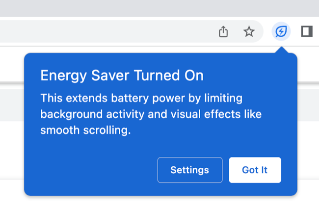 Chrome Energy Saver notification