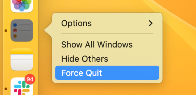 Force Quit a macOS app using the context menu