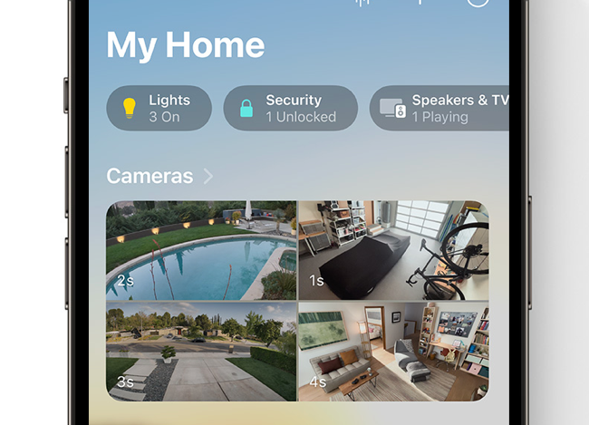 iOS 16 Home app showing HomeKit Secure Video camera view