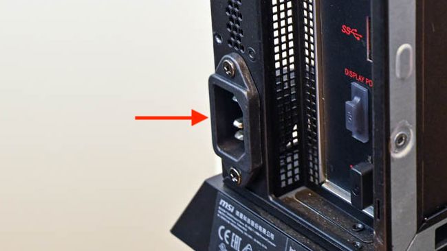 Power connector on the back of an MSI Trident 2
