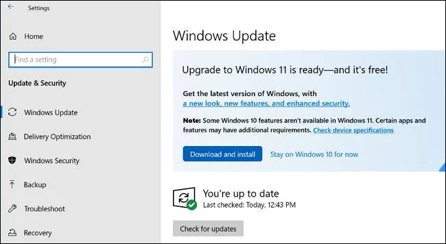 Update to Windows 11 via Windows Update in Windows 10