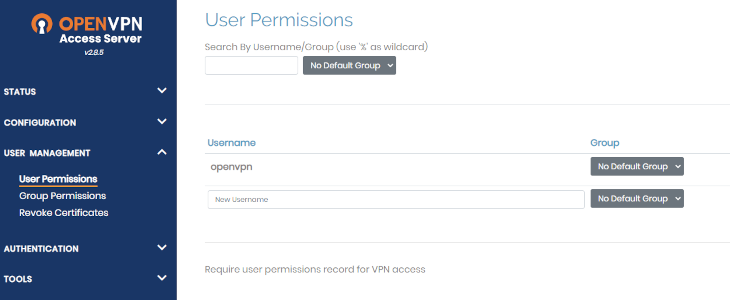 OpenVPN's settings screen