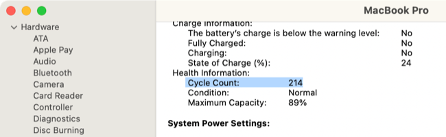 Check battery cycle count in macOS