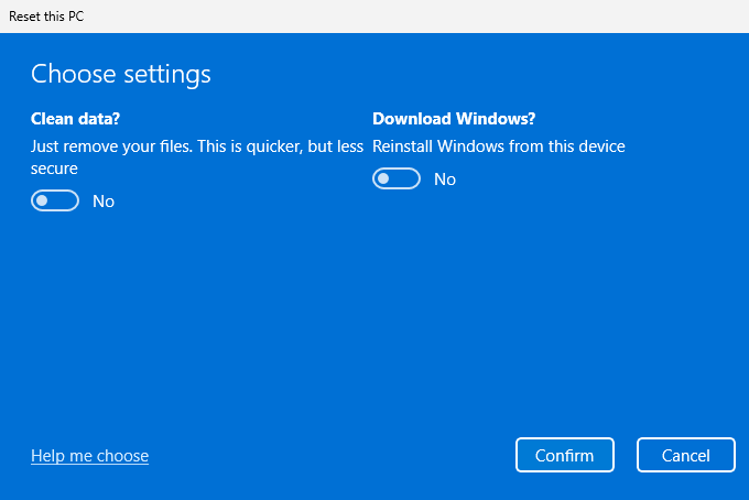Reset this PC in Windows 11