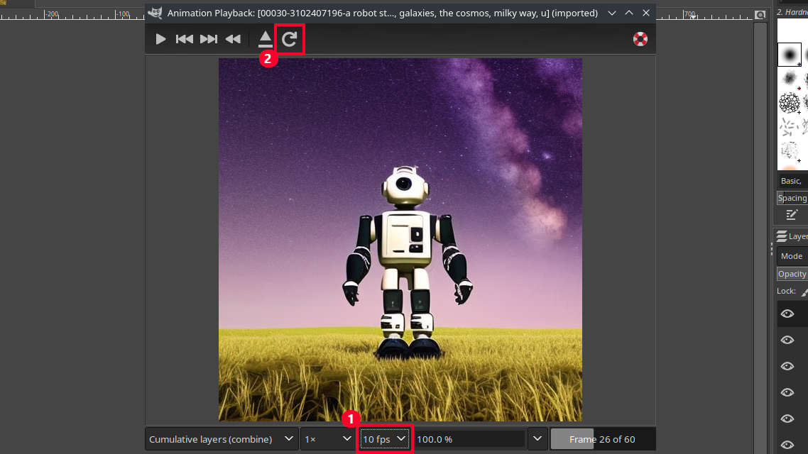 Click the FPS dropdown box to change the rate of frames-per-second, then the refresh button to regenerate the GIF preview.