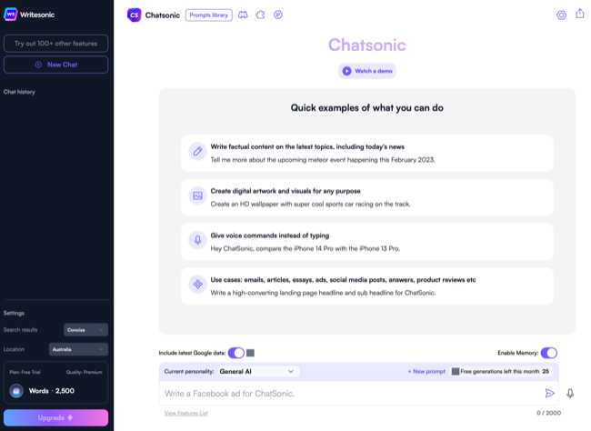 WriteSonic's Chatsonic AI-powered Chatbot