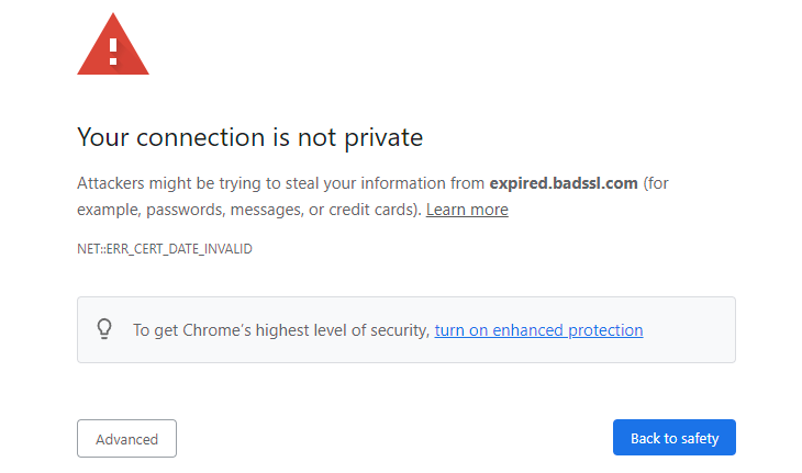 Your connection is not private error in Chrome
