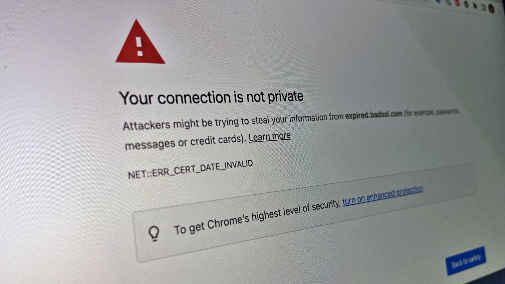 Your connection is not private warning