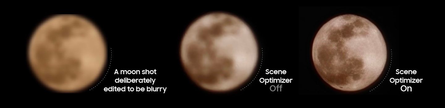 Comparison of moon photos with Scene Optimizer on and off