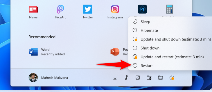 Select &ldquo;Restart.&quot;