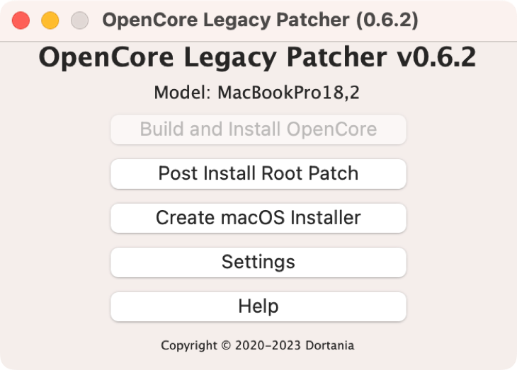 Launch OpenCore Legacy Patcher on your Mac