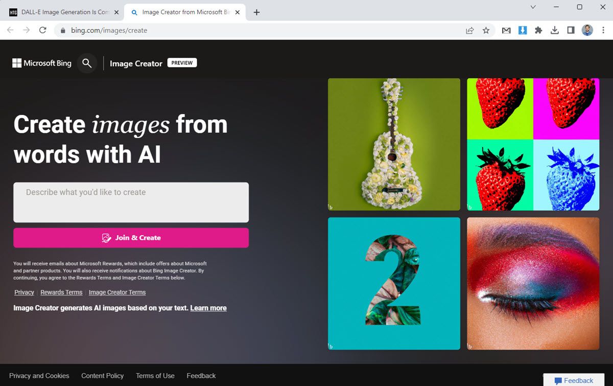 Bing Image Creator website.