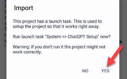 Tap &quot;Yes&quot; to import all tasks.