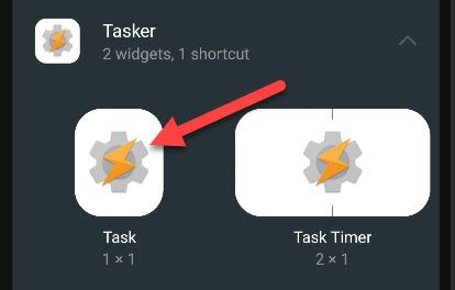 Tap the 1x1 Tasker widget.