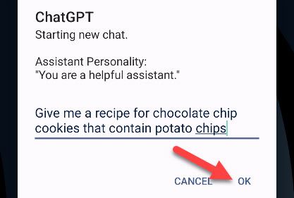 Enter a prompt and tap &quot;OK.&quot;
