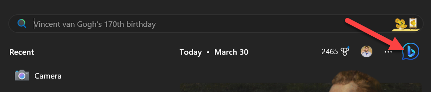 Click the Bing Chat buton.