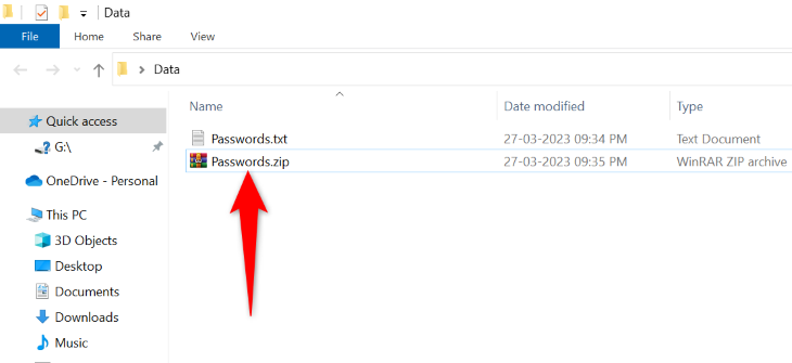 A password-protected ZIP file in File Explorer.