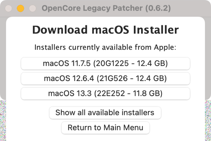 Select which version of macOS to download and install