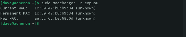 Setting a random MAC address with macchanger