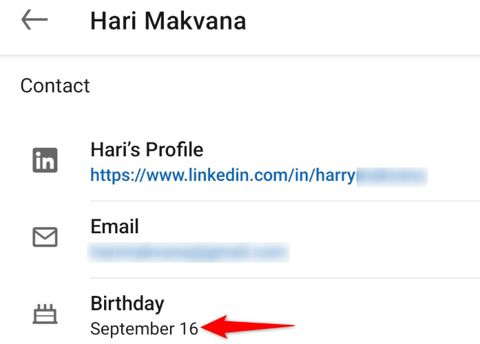 See someone's birthday in LinkedIn for mobile.