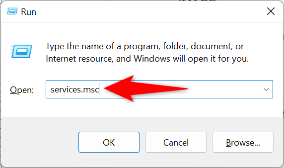 Type &ldquo;services.msc&rdquo; and press Enter.