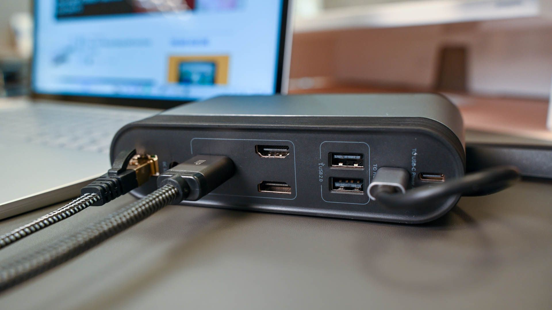Baseus USB C Hub plugged into a laptop