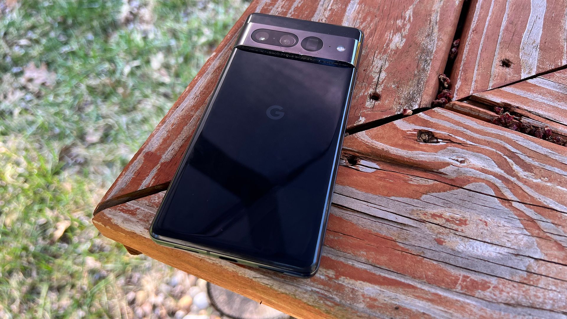 The back of a Pixel 7 Pro showing a triple camera array