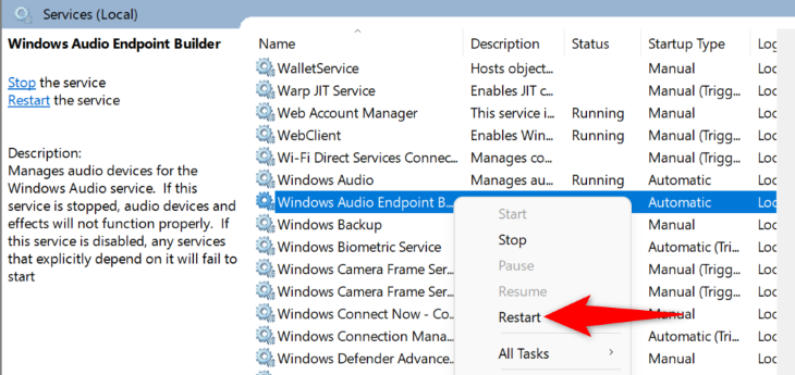 Click &ldquo;Restart&rdquo; in the menu.