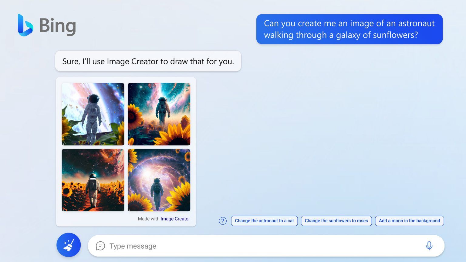 Bing generating astronaut images