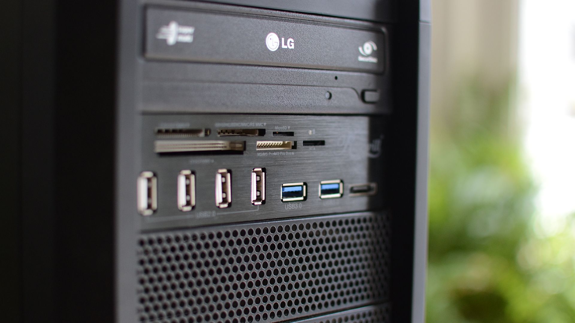 An add-on USB front panel for a desktop PC.