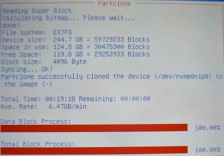 The cloning procedure takes about 20 minutes when using a SATA SSD