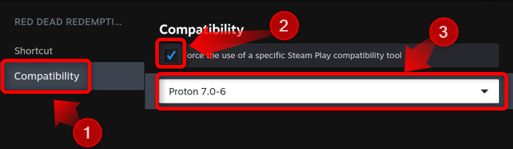 Once inside the properties menu, toggle the force the use of a specific steam play compatibility button on and then select Proton experimental or Proton 7.0-6.