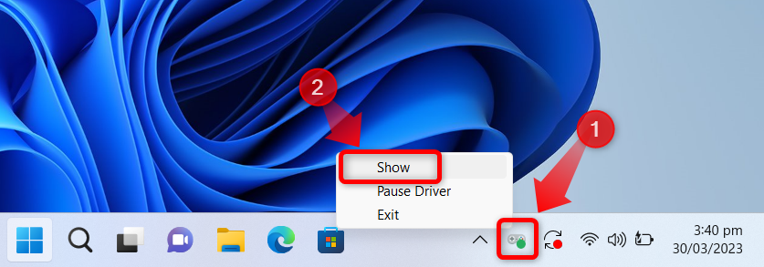 Once you open the SWICD Driver locate the process in the taskbar notification menu, right click it and click on the show button