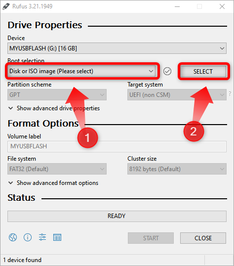 Pick the Disk or ISO Image in Rufus and then hit the select button and locate your SteamOS recovery image