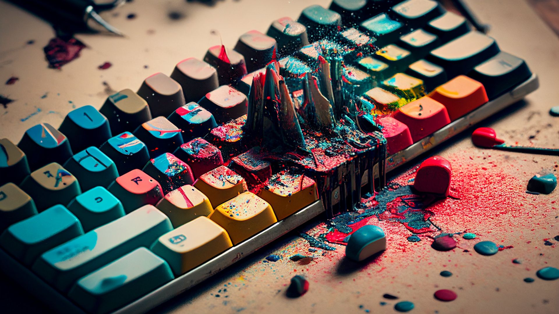 A computer keyboard with paint on it.