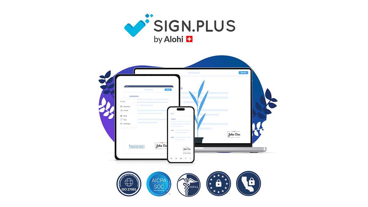 SIGN.PAGE logo and branding with mobile devices and laptop