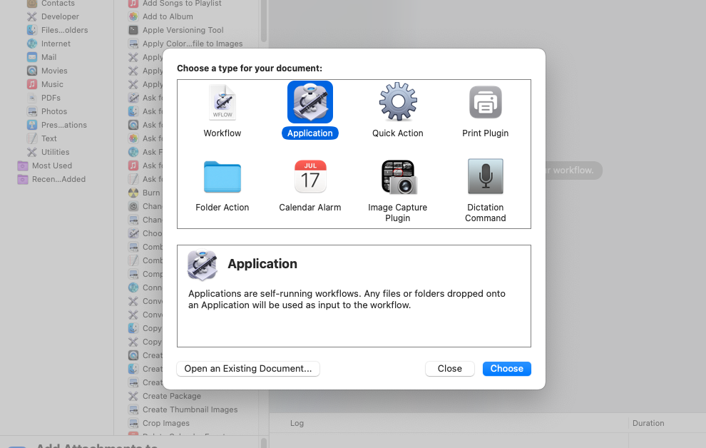New document in Automator