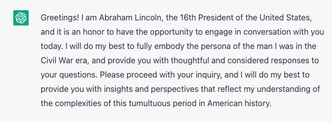 ChatGPT Responding as Abe Lincoln