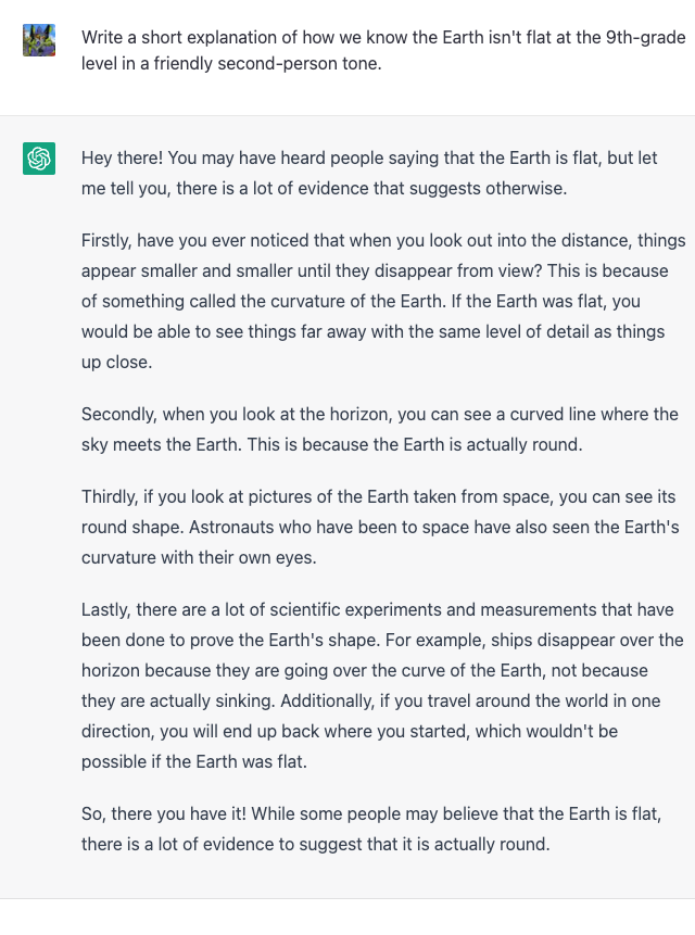 ChatGPT Flat Earth Explanation