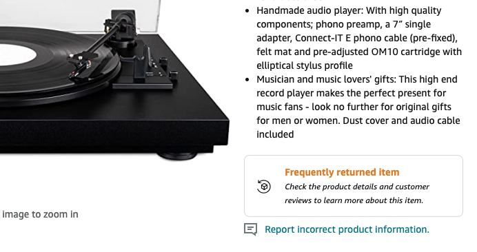 Frequently returned item: Check the product details and customer reviews to learn more about this item.