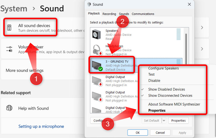 To enable your TV as an audio device go to the All sound devices tab and try enabling it there