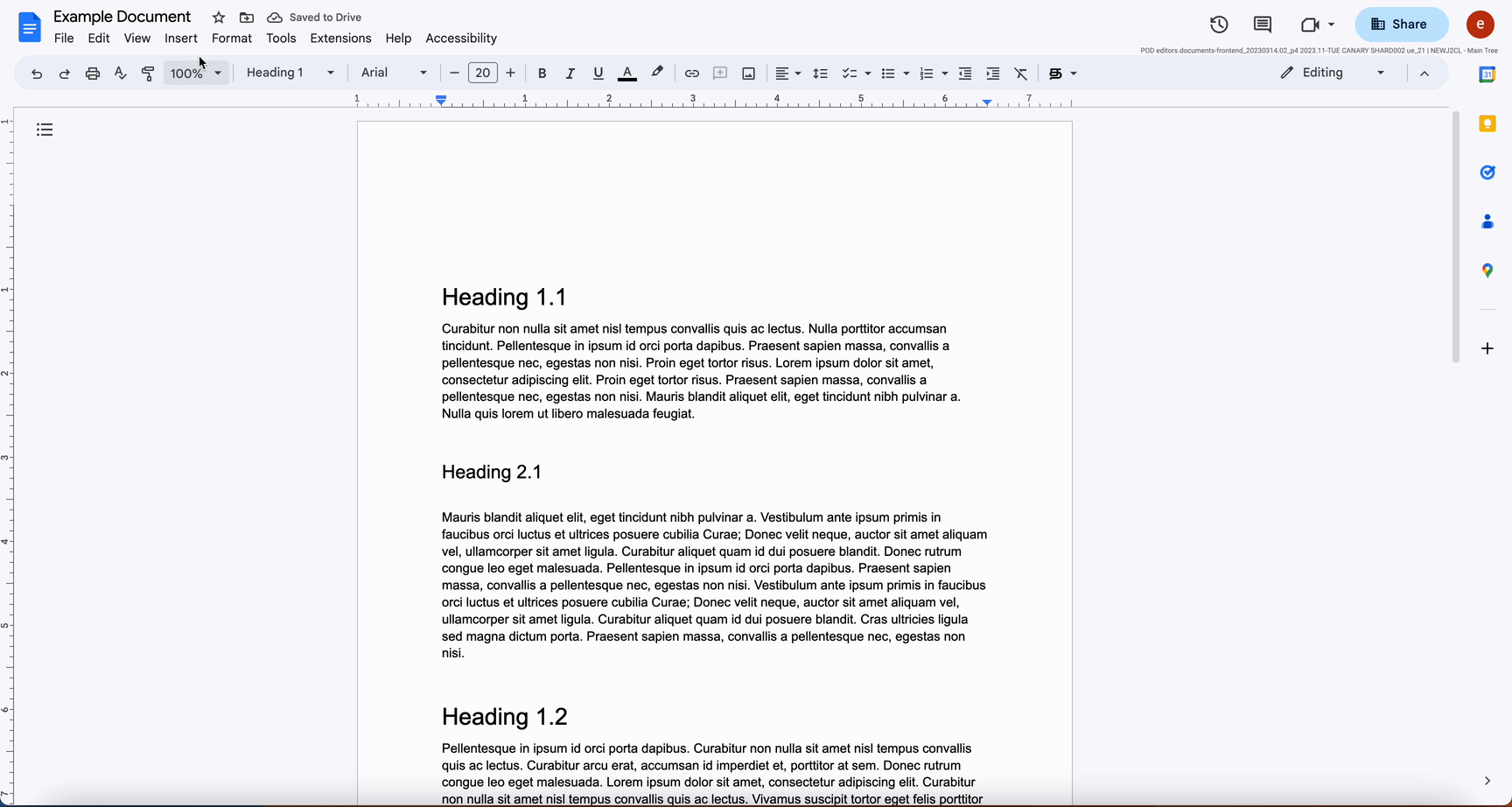 Google Docs table of contents demo