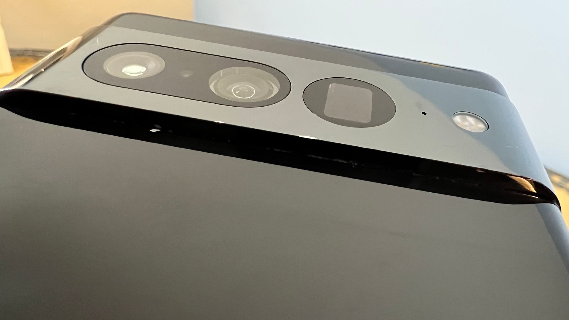 A closeup of a Pixel 7 Camera array showing all sorts of knicks and dents