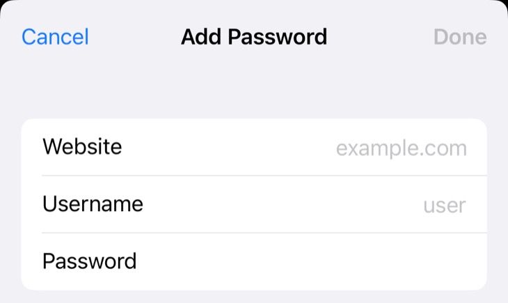 Add new password to iCloud Passwords on iPhone