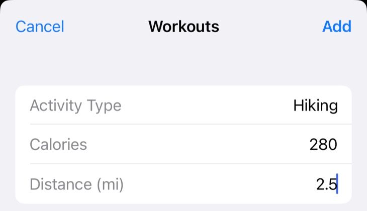 Manually enter workout data in Apple Health