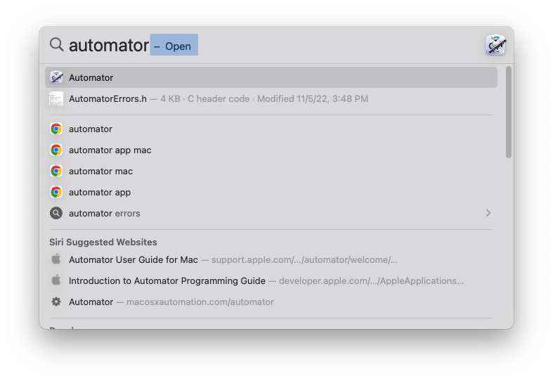 Searching for Automator