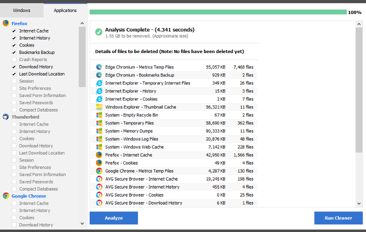 performing a cleaning scan in CCleaner