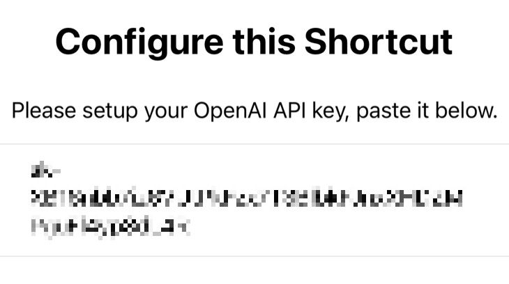 Add your ChatGPT shortcut API key
