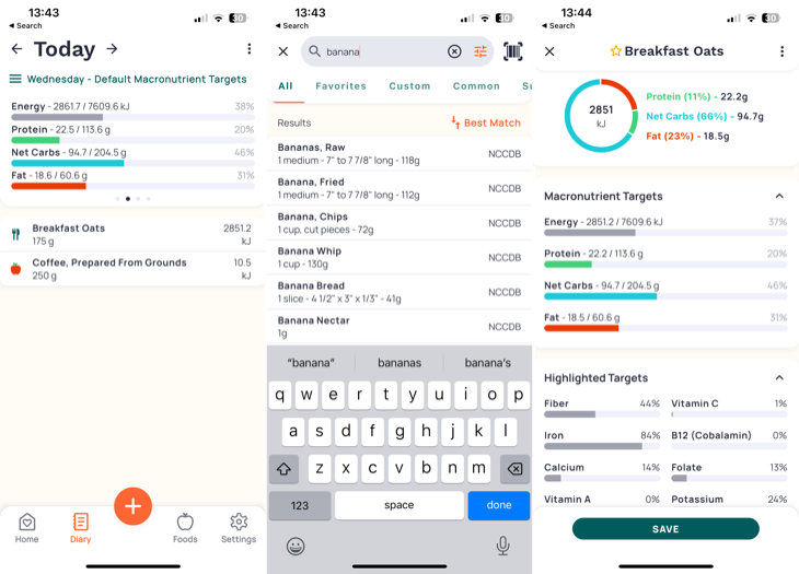 Cronometer meal tracking app for iPhone